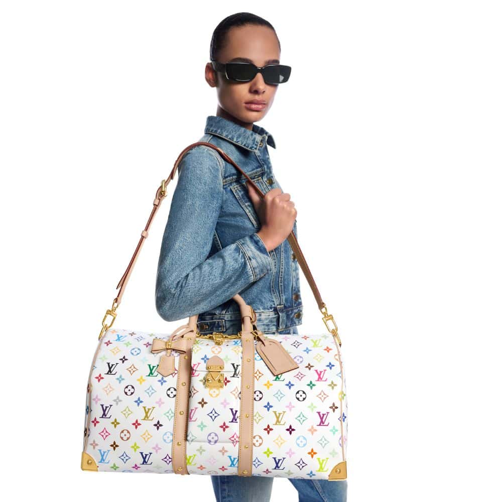 Louis Vuitton X Takashi Murakami Keepall Bandoulière 45 Monogram Canvas Shoulder Bag White Multicolored 45cm M13742 - Image 8