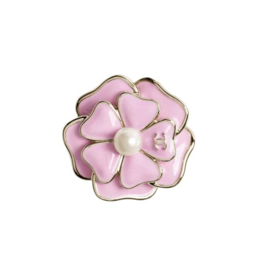 Chanel Brooch Camellia Resin Pearl Metal Pink Gold