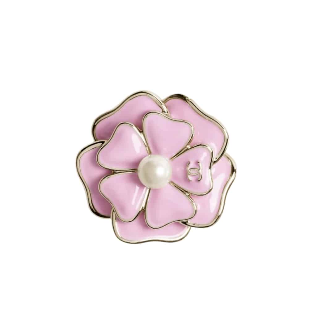 Chanel Brooch Camellia Resin Pearl Metal Pink Gold
