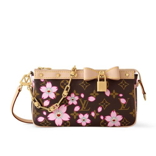 Louis Vuitton X Murakami Pochette Accessoires Monogram Canvas Shoulder Bag Sakura Brown 22Cm M13666