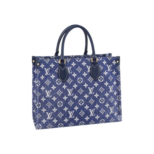 Louis Vuitton Onthego MM Tote Bag Denim Navy Blue 35Cm M59608