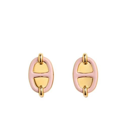 Hermes Mini Maillon Chaine D Ancre Earrings Gold Light Pink