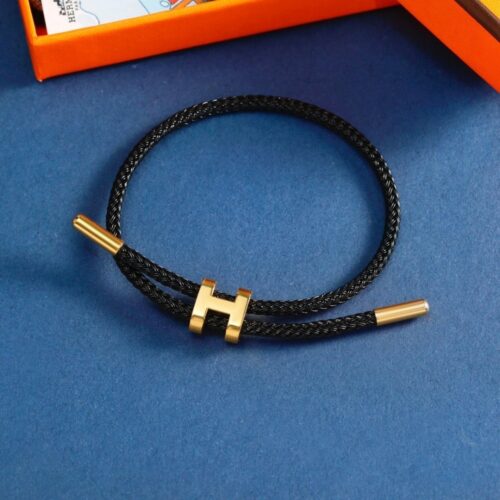 Alternative view of Hermes Glenan H Link Braided Rope Bracelet Gold Black