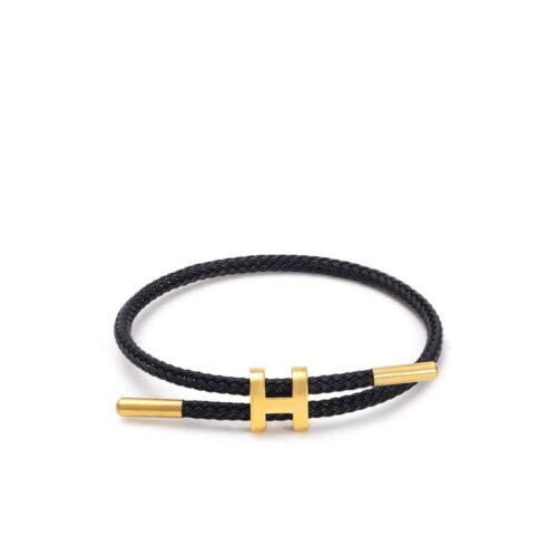 Hermes Glenan H Link Braided Rope Bracelet Gold Black