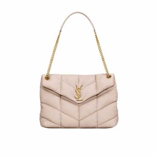Saint Laurent Puffer Medium In Leather Gold Hardware Shoulder Bag Beige 35cm 5774751EL072721
