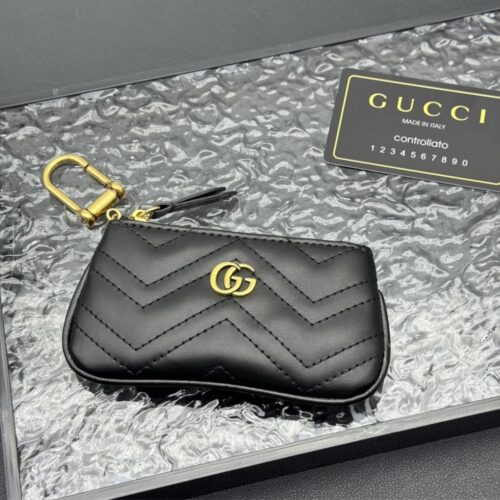 Alternative view of Gucci Gg Marmont Key Case Chevron Matelasse Leather Wallet Black 12.5Cm