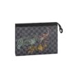 Louis Vuitton Pochette Voyage MM Damier Graphite Stamps Clutch Bag Black 27cm N64605