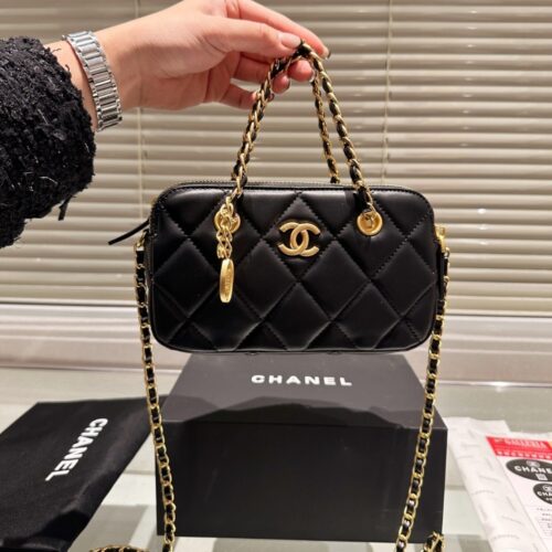 Alternative view of Chanel Matelasse Mini Smooth Leather Bowling Bag Black 20cm