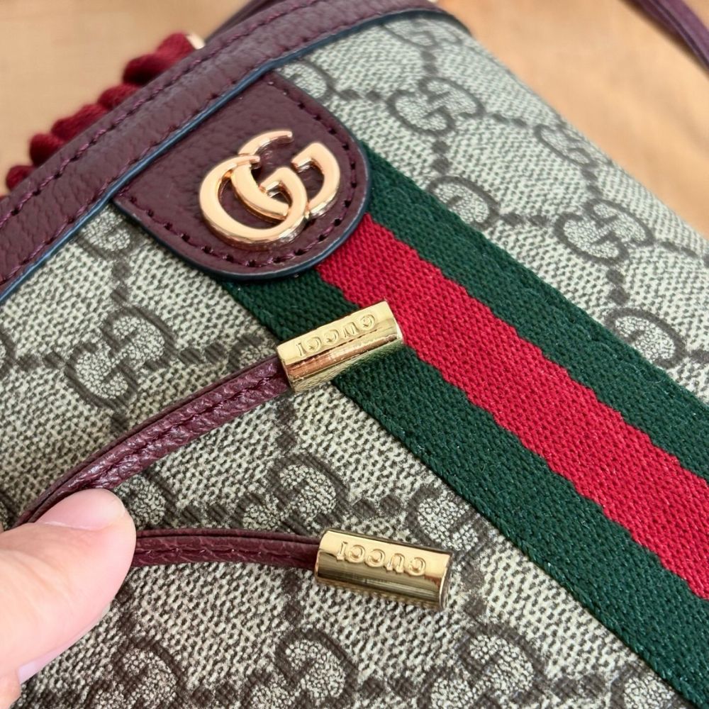 Gucci Ophidia Mini Bucket Bag Beige And Dark Red 20Cm 838462 FAE0O 9869 - Image 8