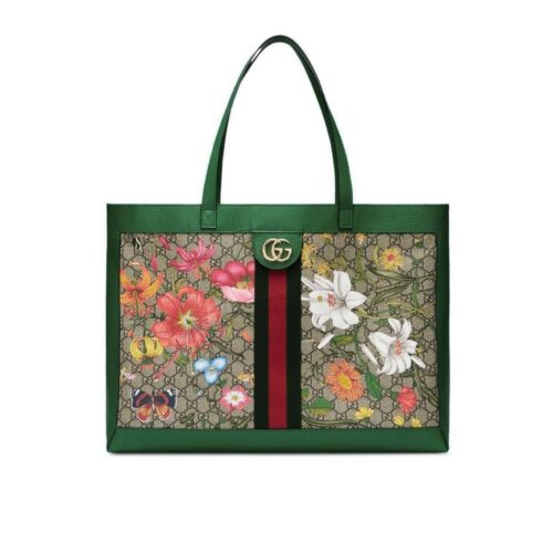 Gucci Ophidia Medium GG Flora Print Supreme Canvas Tote Bag Dark Green 44cm 547947 HWHAE 8709