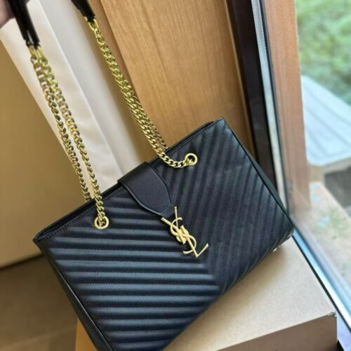 Alternative view of Saint Laurent Cassandre Shopper Matelassé Leather Tote Bag Black 35cm