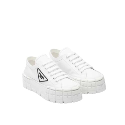 Prada Double Wheel Gabardine Sneaker White 1E260M 3Lfx F0009 F B050
