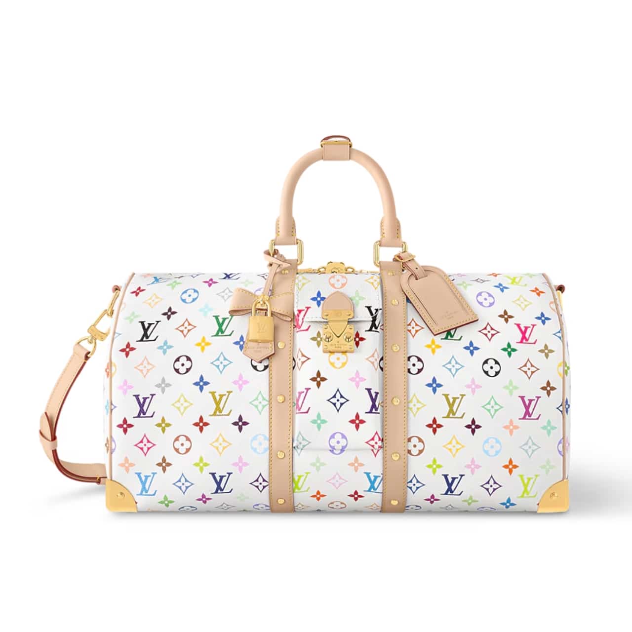 Louis Vuitton X Takashi Murakami Keepall Bandoulière 45 Monogram Canvas Shoulder Bag White Multicolored 45cm M13742