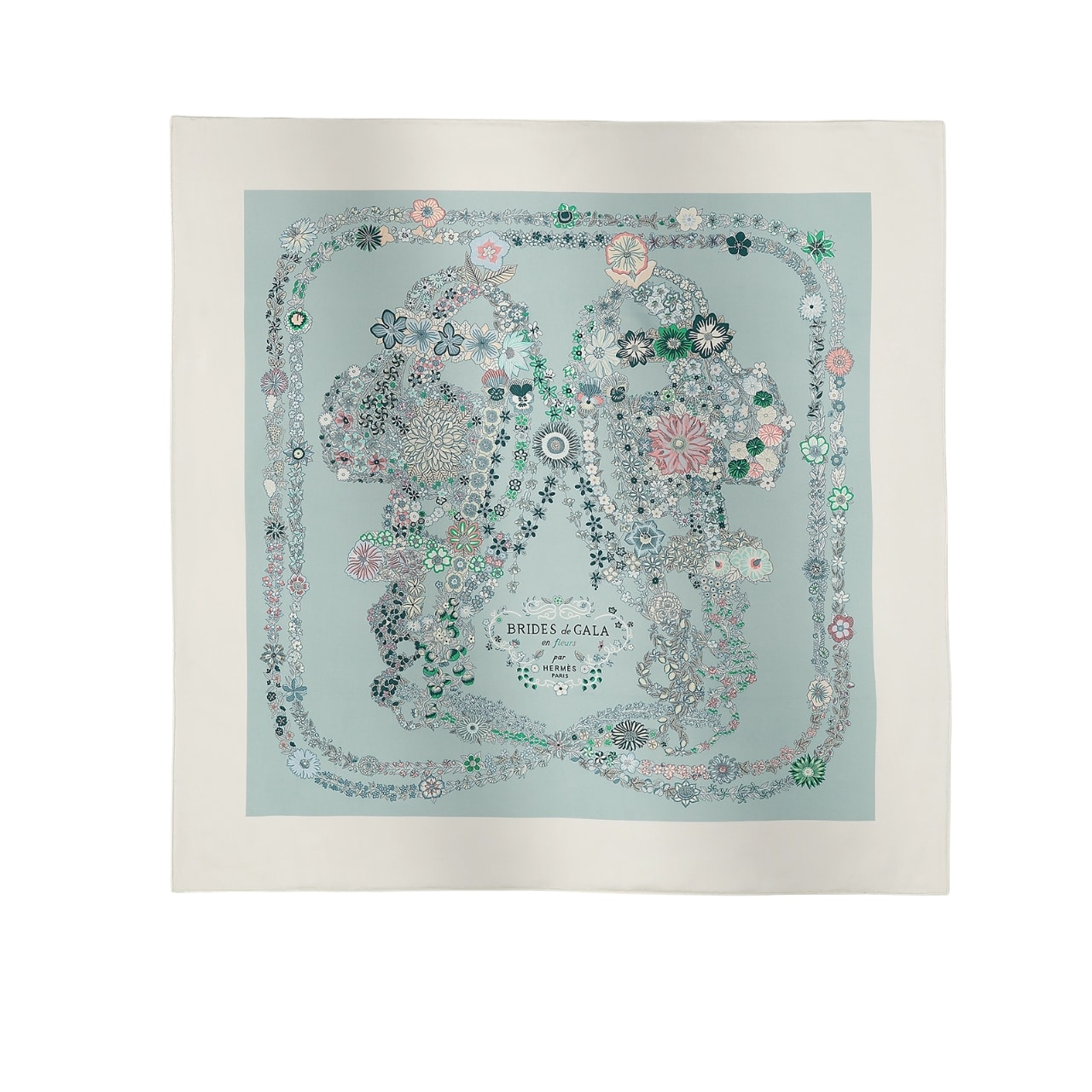 Hermes Brides De Gala En Fleurs Silk Twill Scarf Blanc 90cm H004192S 01