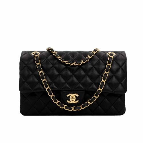 Chanel Classic Medium Smooth Leather Flap Bag Black 25cm 