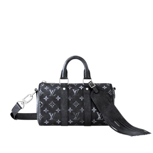 Louis Vuitton Keepall Bandoulière 25 Monogram Brushed Handbag Black 25Cm M11595