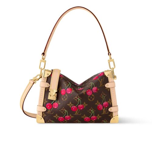 Louis Vuitton X Takashi Murakami Side Trunk MM Monogram Cherry Canvas Shoulder Bag Brown 21cm M14278