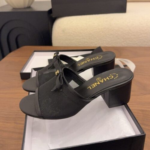 Alternative view of Chanel Bow Block Mule Mesh Fabric Black