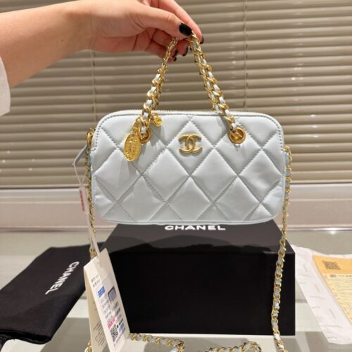Alternative view of Chanel Matelasse Mini Smooth Leather Bowling Bag Mint Blue 20cm