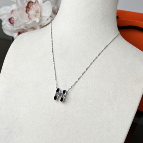 Alternative view of Hermes Mini Pop H Pendant Necklace Silver Black