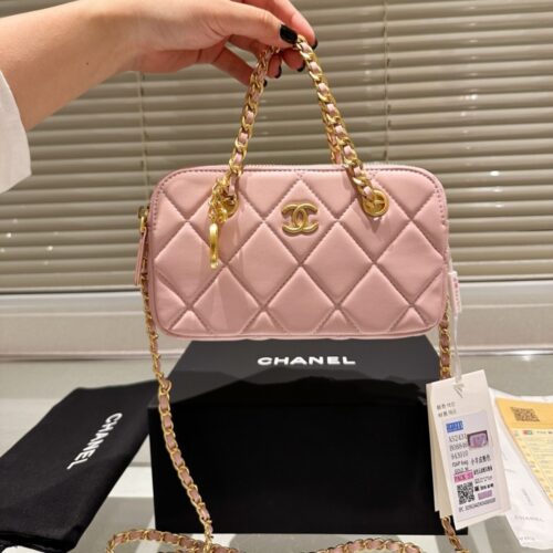 Alternative view of Chanel Matelasse Mini Smooth Leather Bowling Bag Pink 20cm