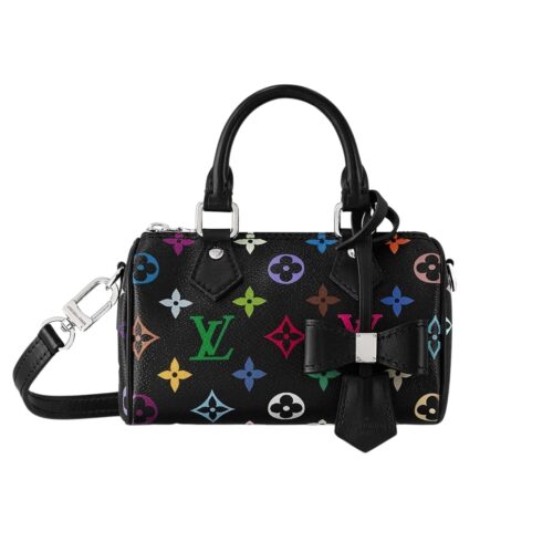 Louis Vuitton X Takashi Murakami Nano Speedy Monogram Canvas Top Handle Bag Black Multicolored 16Cm M13406