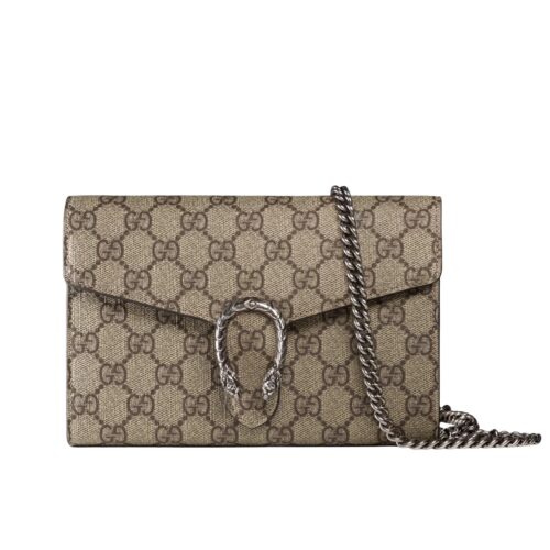 Gucci Dionysus Gg Supreme Chain Wallet Beige And Ebony 20Cm 401231 Khnsn 8642