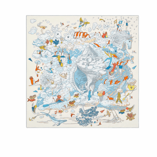 Hermes Sur Mon Nuage Silk Twill Scarf White 90cm H003900S 05