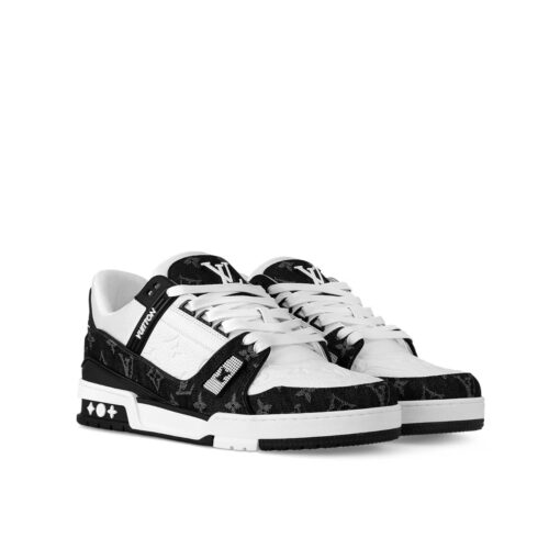 Louis Vuitton Trainer Monogram Denim Sneaker Black And White 1A9Jgb