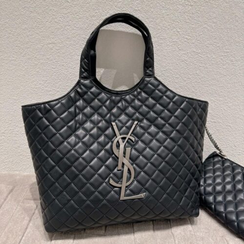 Alternative view of Saint Laurent Icare Large Quilted Silver Hardware Shopping Bag Black 40Cm