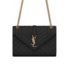 Saint Laurent Envelope Medium Quilted Grain De Poudre Embossed Leather Gold Hardware Crossbody Bag Black 24Cm 600185Bow911000