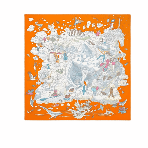 Hermes Sur Mon Nuage Silk Twill Scarf Orange 90cm H003900S 11