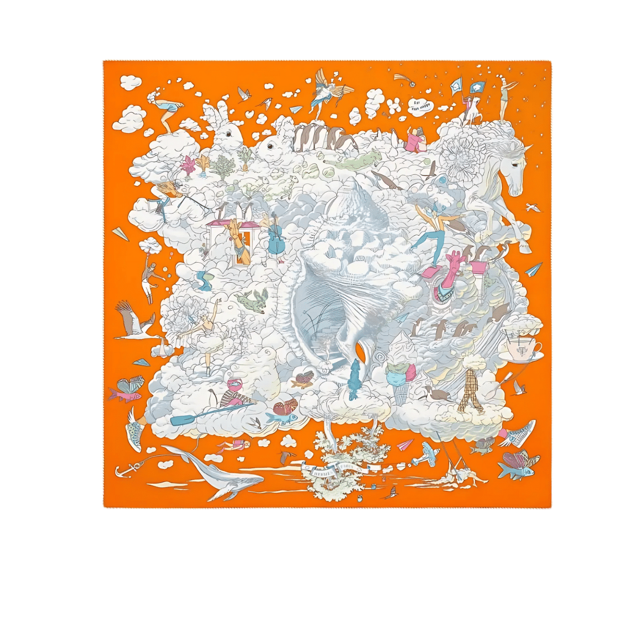 Hermes Sur Mon Nuage Silk Twill Scarf Orange 90cm H003900S 11