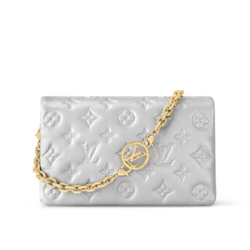 Louis Vuitton Pochette Coussin Monogram Embossed Crossbody Bag Silver 20Cm M82017