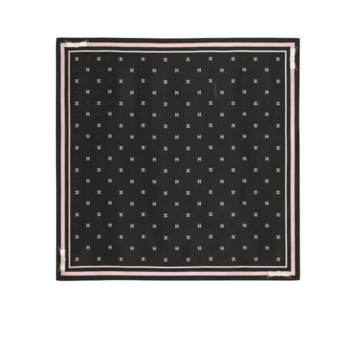 Chanel Square Scarf Jacquard Silk Twill Ecru Black 90Cm AAA777 B19447 NAFFW