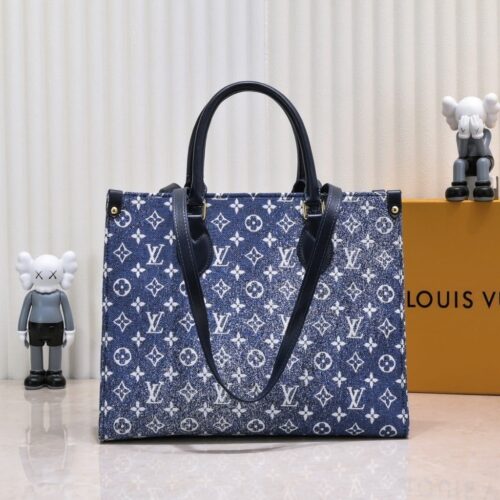 Alternative view of Louis Vuitton Onthego MM Tote Bag Denim Navy Blue 35Cm M59608