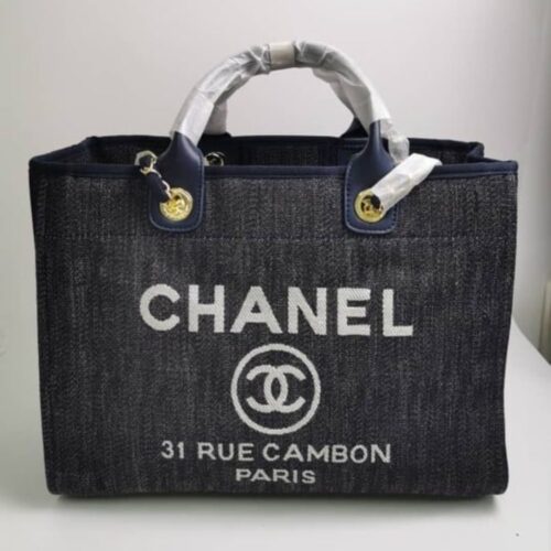 Alternative view of Chanel Deauville Large Canvas Tote Bag Blue 38cm
