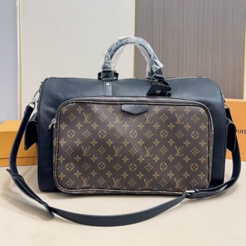 Alternative view of Louis Vuitton Keepall Bandoulière 50 Leather Shoulder Bag Black And Brown 50cm
