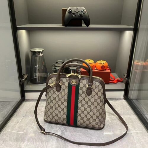 Alternative view of Gucci Ophidia Gg Logo Medium Top Handle Bag Beige And Brown 34Cm