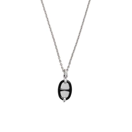 Hermes Mini Maillon Chaine D Ancre Pendant Necklace Silver Black H100053FP03