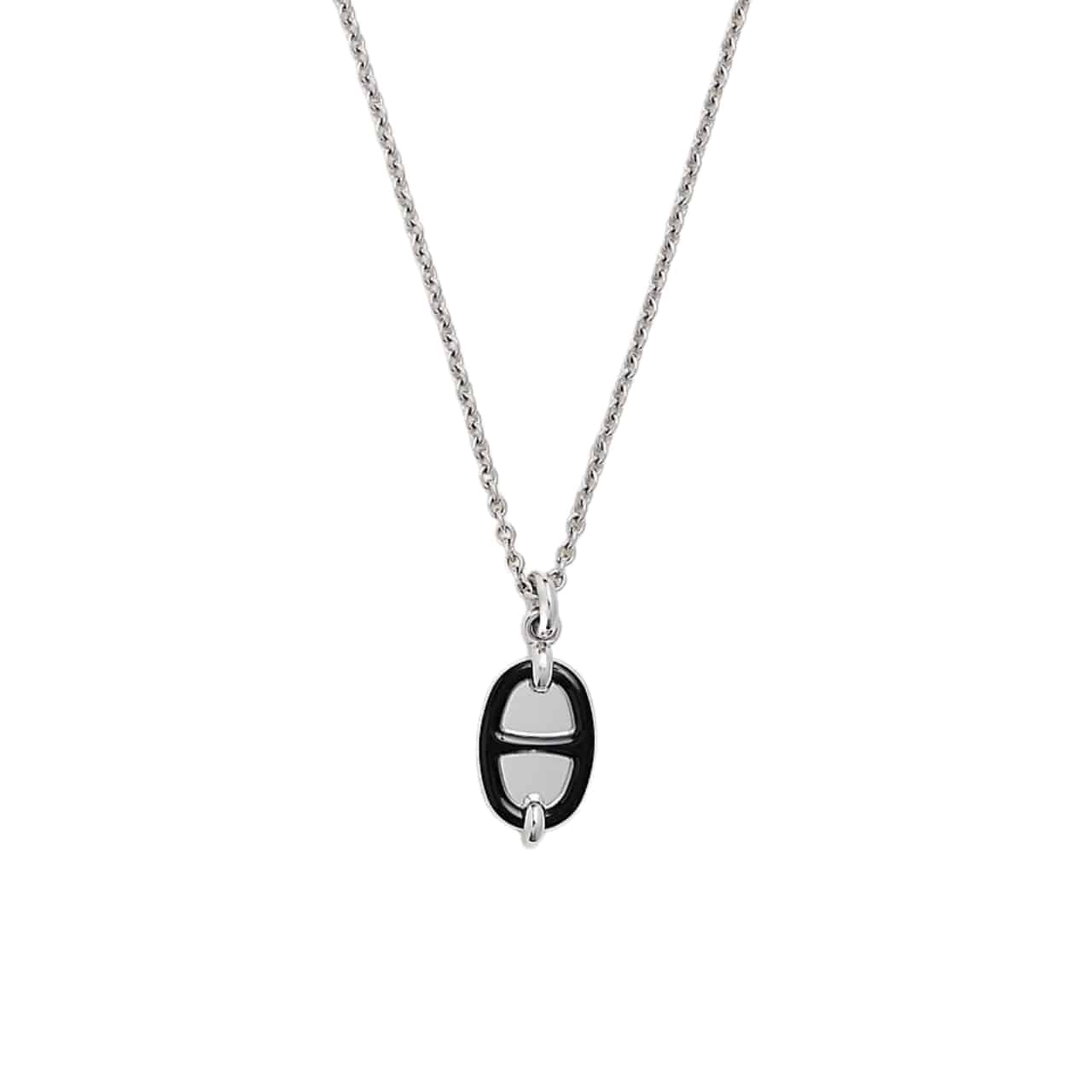 Hermes Mini Maillon Chaine D Ancre Pendant Necklace Silver Black H100053FP03