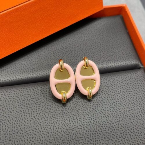 Alternative view of Hermes Mini Maillon Chaine D Ancre Earrings Gold Light Pink