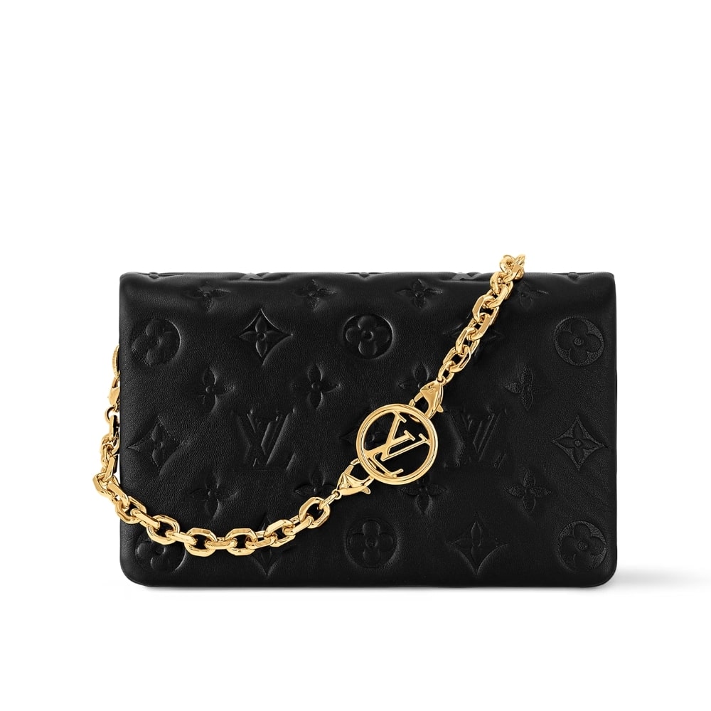 Louis Vuitton Pochette Coussin Monogram Embossed Crossbody Bag Black 20Cm M82116