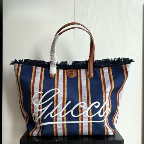 Alternative view of Gucci Large Cotton Canvas Tote Bag Dark Blue And Multicolor 37cm 818779 Faef8 8796