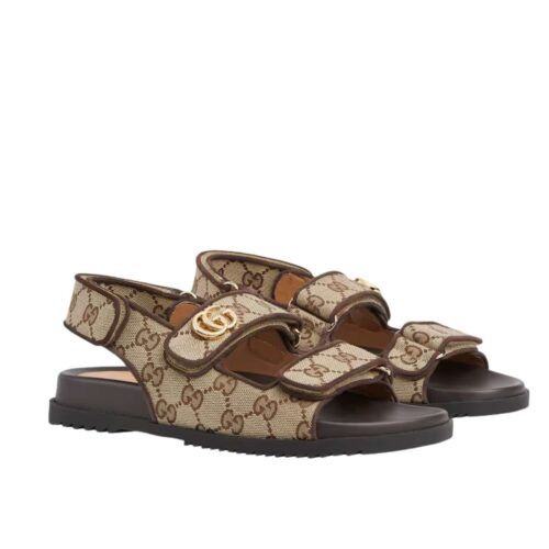 Gucci GG Canvas Sandal Beige And Ebony 771575 G1730 9755