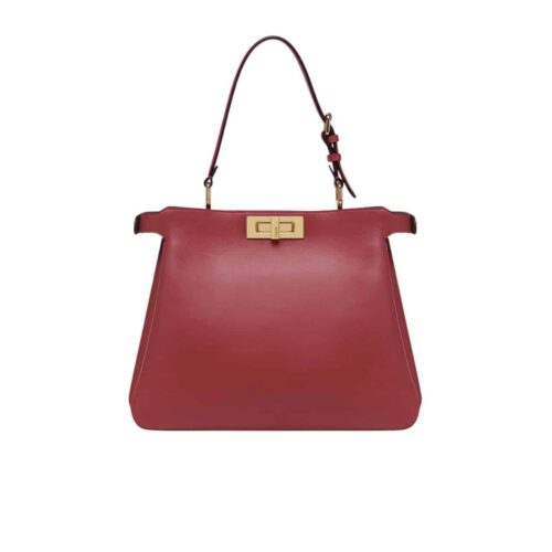 Fendi Peekaboo Medium Soft Leather Shoulder Bag Red 33Cm