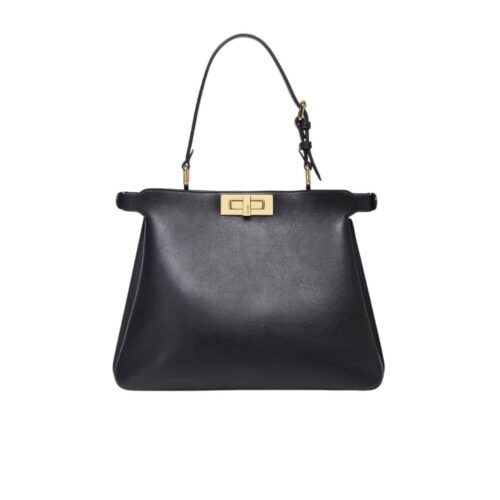 Fendi Peekaboo Medium Soft Leather Shoulder Bag Black 33Cm