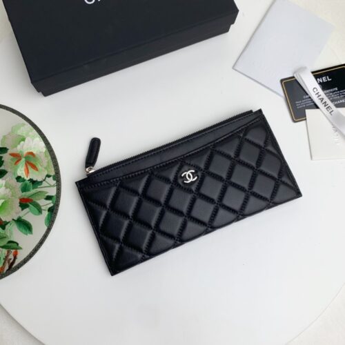 Alternative view of Chanel Classic Zip Pouch Quilted Grained Leather Wallet Black 22cm