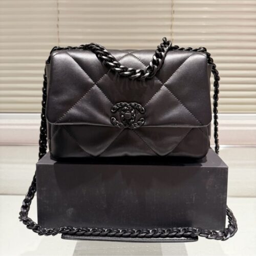 Alternative view of Chanel 19 Medium Smooth Leather Handbag All Black 26cm