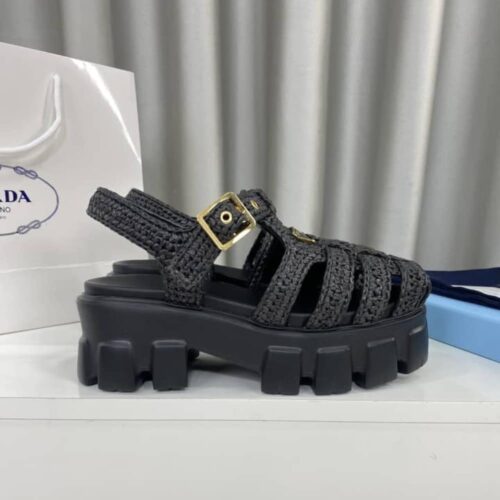 Alternative view of Prada Monolith Crochet Cage Sandals Black 1X138N 3L8W F0002 F 055